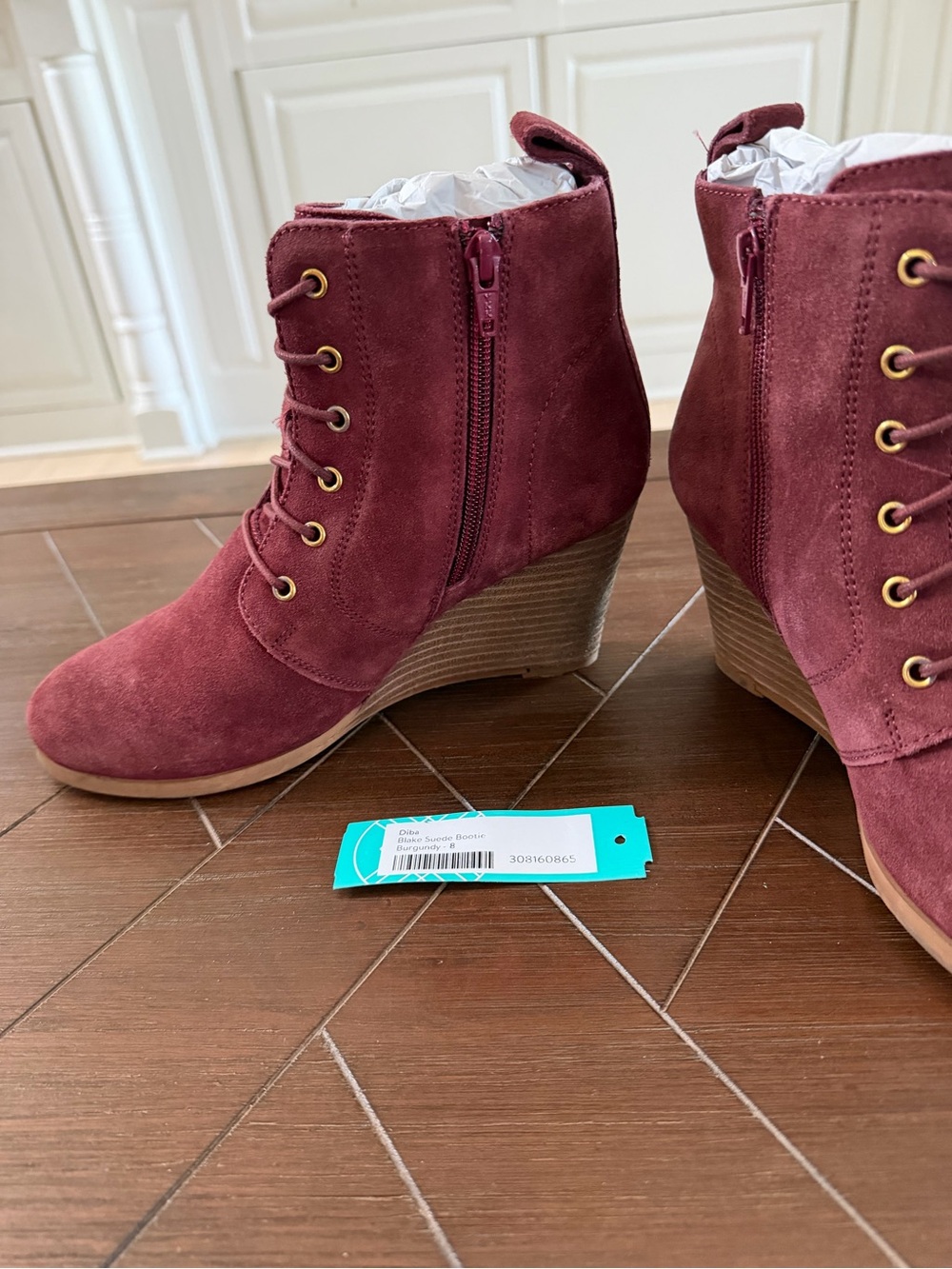 Diba Blake Suede Burgundy Lace Up Wedge Booties Size 8